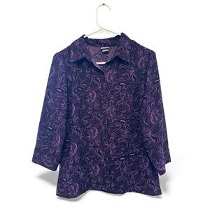 Vintage Y2K Era Laura Scott Petites Purple Paisley Button Down Blouse SP